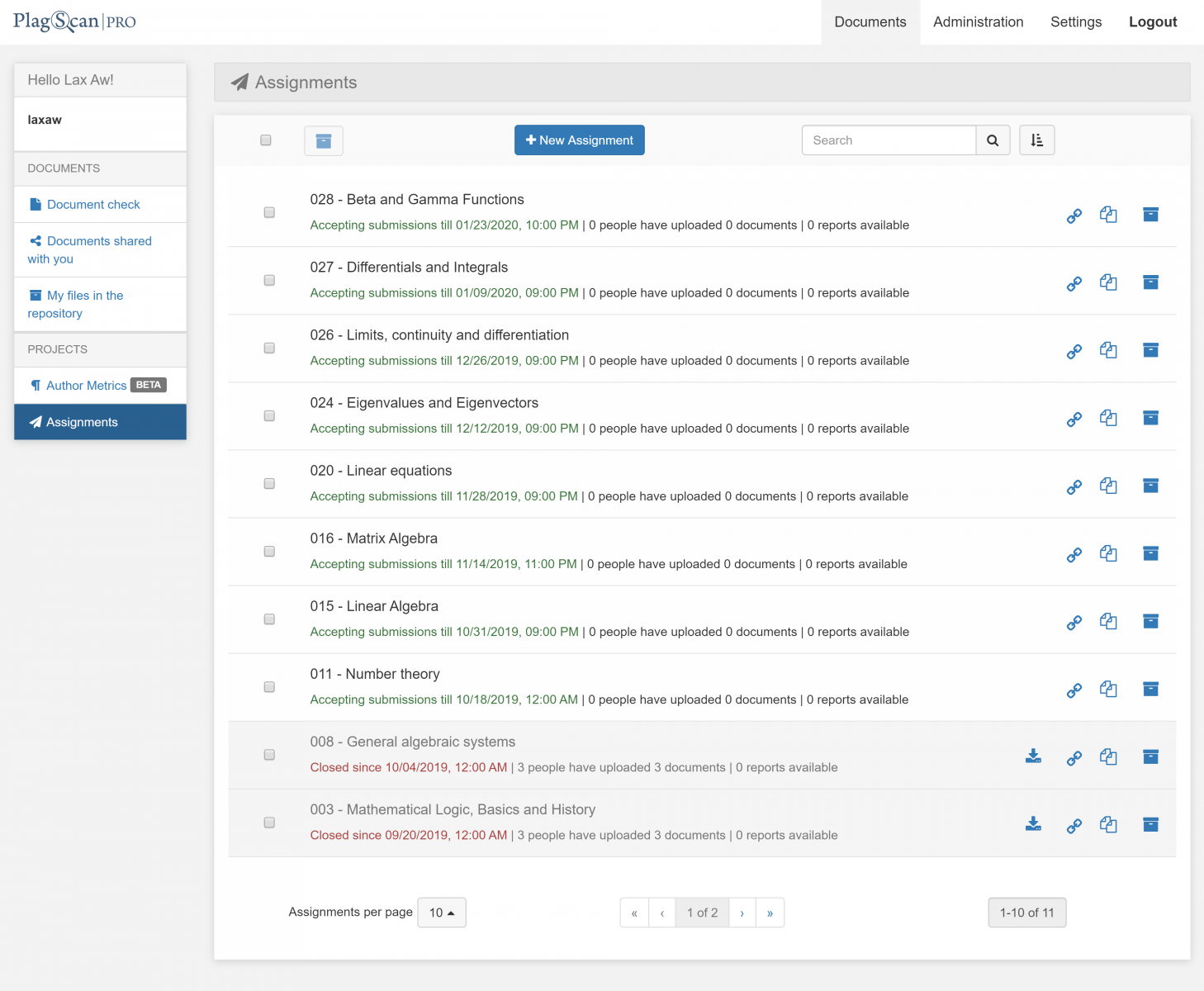 assignment page english interface