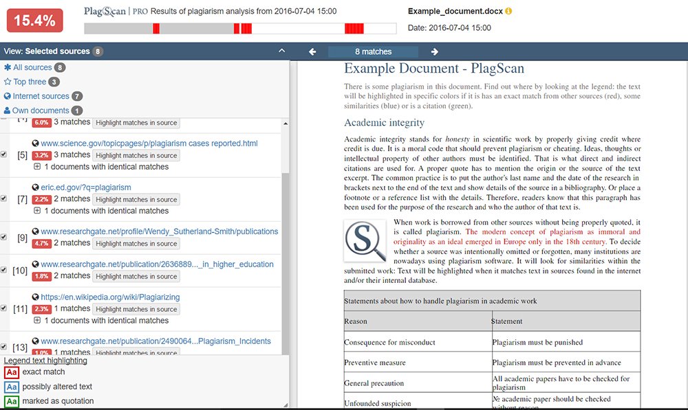 Screenshot of PlagScan interactive browser report